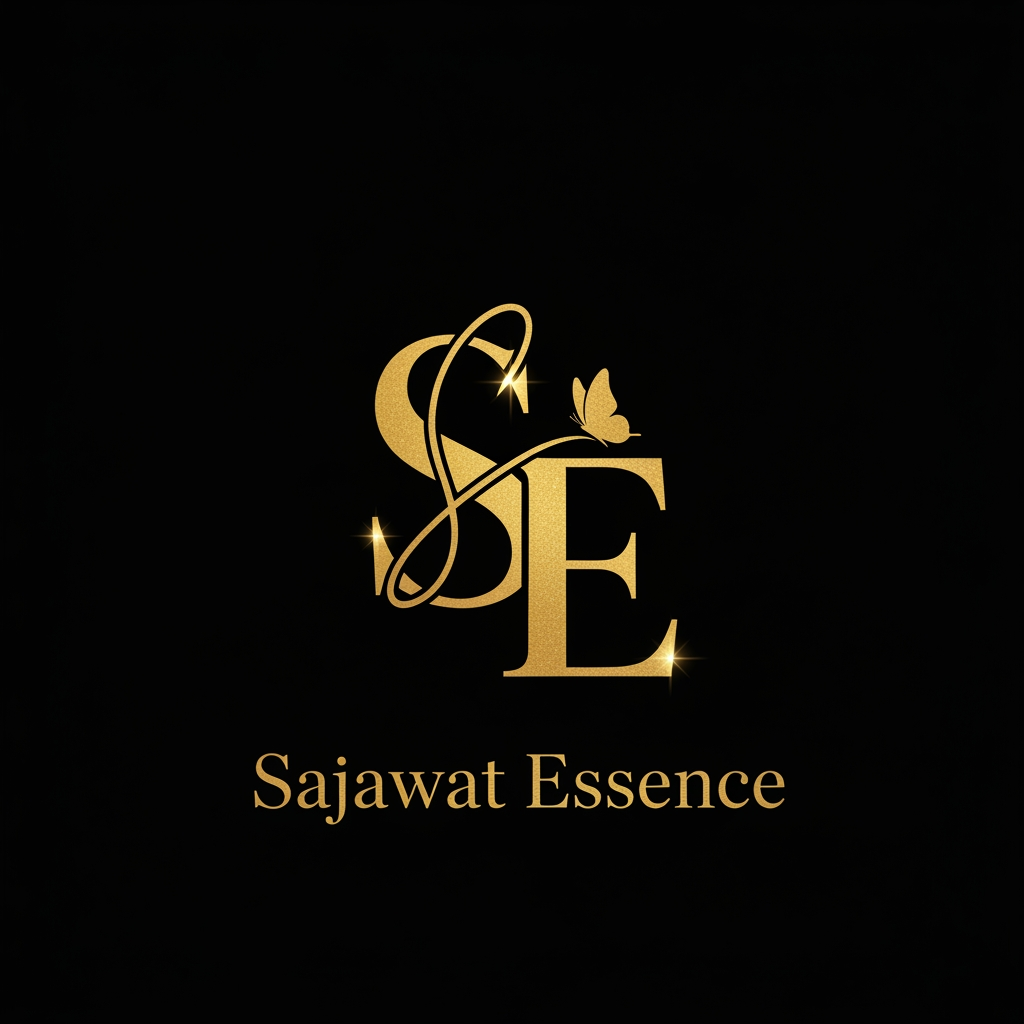 AI Design for Luxury beauty logo for Sajawat Essence, elegant gold SE monogram, stylish calligraphy S, serif E, small butterfly, black background, premium gold foil, feminine, minimal, luxury makeup brand, clean vector logo