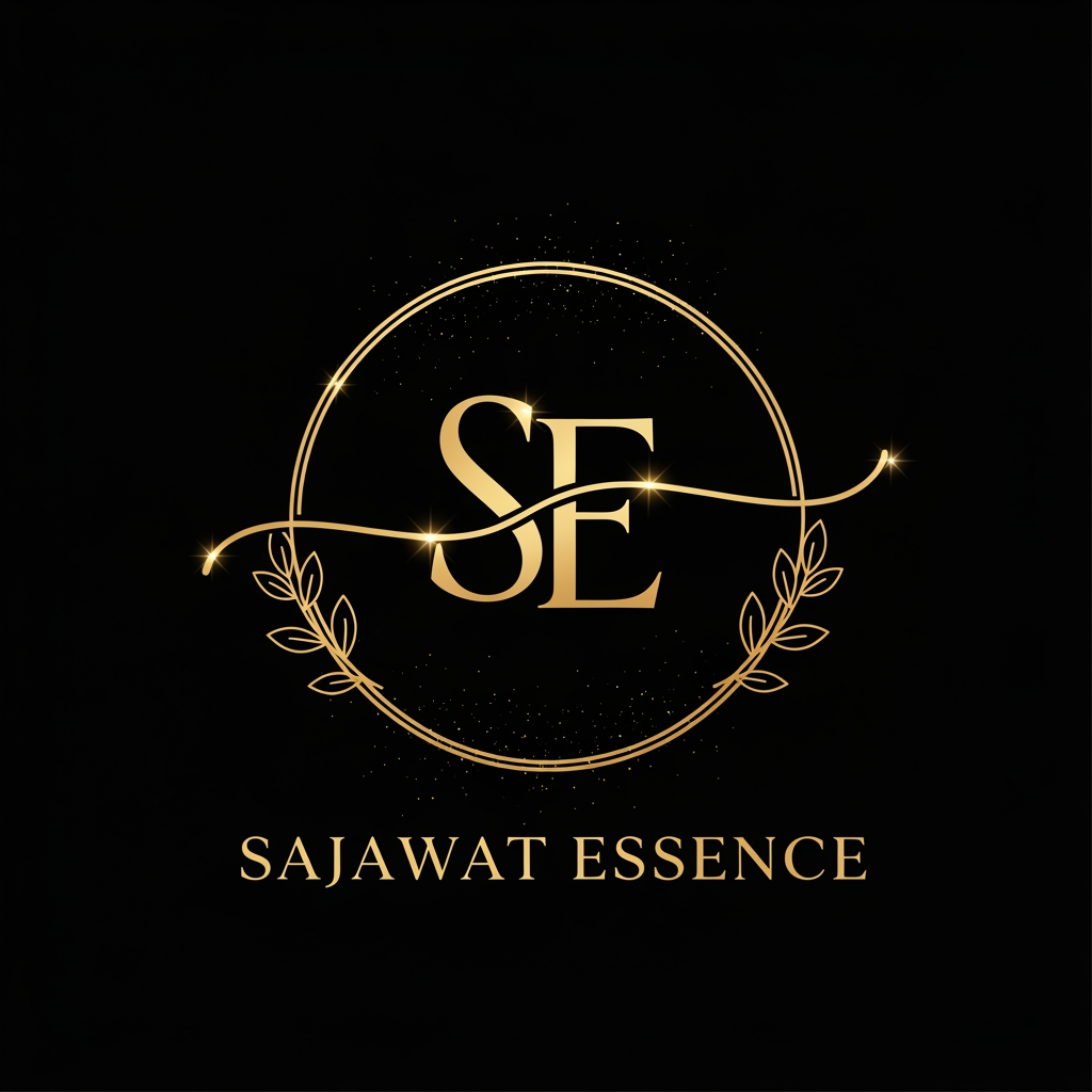 AI Design for Create a modern luxury logo for "Sajawat Essence". Elegant golden SE monogram inside a thin circular frame with subtle leaves and sparkles. Premium beauty, fashion and lifestyle brand aesthetic. Minimalist, classy, feminine, black background, luxury gold foil finish, professional vector logo, suitable for watermark and Instagram profile.