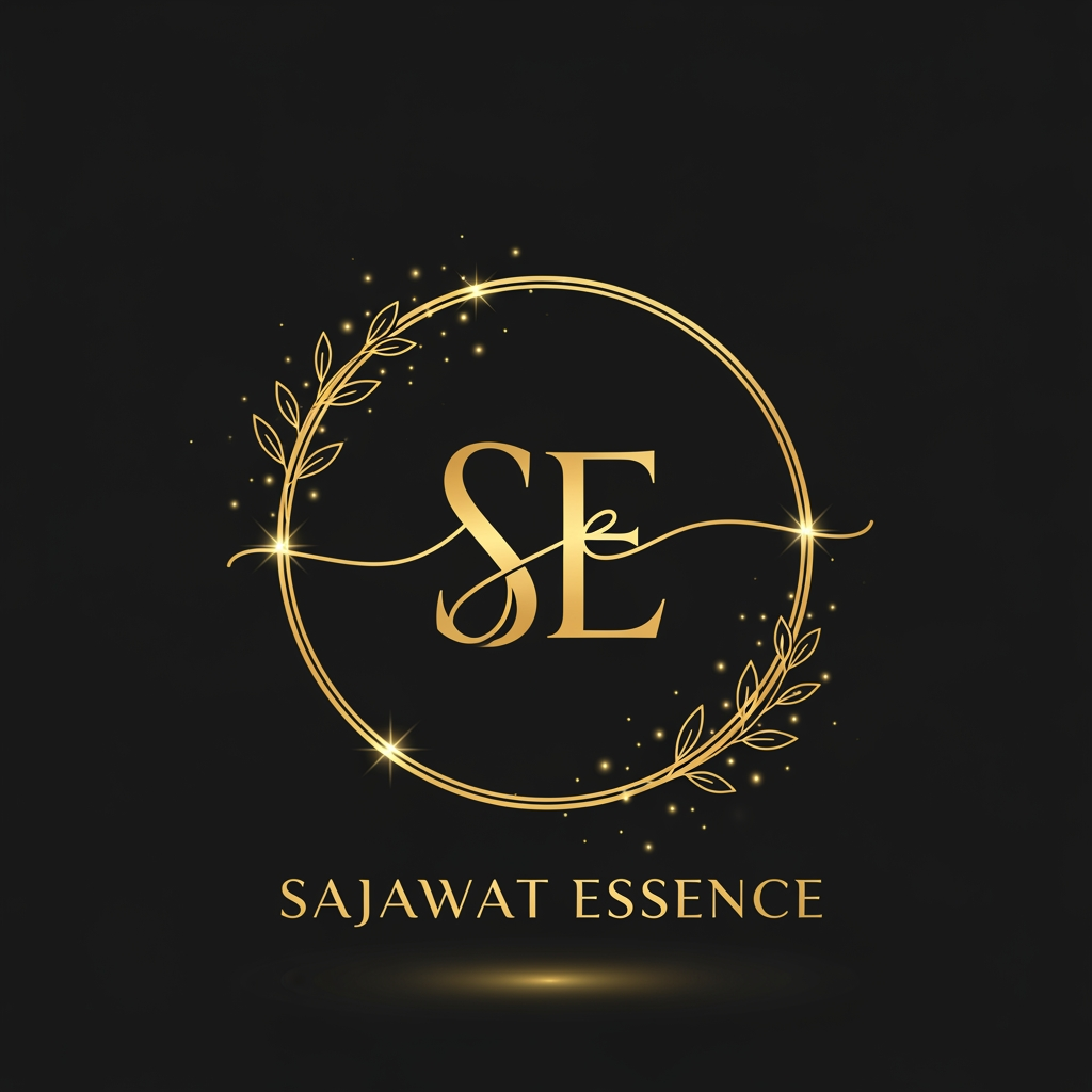 AI Design for Create a modern luxury logo for "Sajawat Essence". Elegant golden SE monogram inside a thin circular frame with subtle leaves and sparkles. Premium beauty, fashion and lifestyle brand aesthetic. Minimalist, classy, feminine, black background, luxury gold foil finish, professional vector logo, suitable for watermark and Instagram profile.