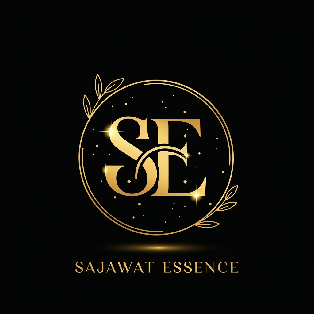 AI Design for Create a modern luxury logo for "Sajawat Essence". Elegant golden SE monogram inside a thin circular frame with subtle leaves and sparkles. Premium beauty, fashion and lifestyle brand aesthetic. Minimalist, classy, feminine, black background, luxury gold foil finish, professional vector logo, suitable for watermark and Instagram profile.