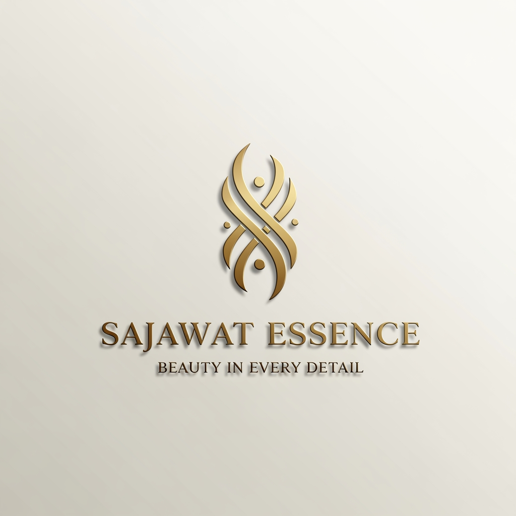 AI Design for Create an ultra-luxury logo for "Sajawat Essence". Premium metallic gold emblem with elegant flowing curves inspired by beauty, grace, and sophistication. Luxury fashion-house aesthetic, feminine and timeless. Clean ivory white background with embossed gold foil effect, subtle shadows, premium luxury branding presentation, elegant serif typography, minimalist and sophisticated look. Suitable for Instagram profile picture, luxury beauty brand, and video watermark. Brand name: Sajawat Essence. Tagline: Beauty in Every Detail.