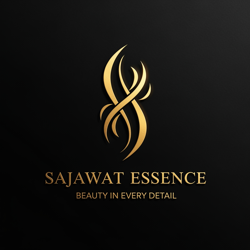 AI Design for Create an ultra-luxury logo for "Sajawat Essence". Premium metallic gold emblem with elegant flowing curves inspired by beauty, grace, and sophistication. Luxury fashion-house aesthetic, feminine and timeless. Rich matte black background with subtle texture, realistic gold foil finish, soft golden reflections, premium lighting, elegant serif typography, high-end branding, minimal yet expensive look. Suitable for Instagram profile picture, luxury beauty brand, and video watermark. Brand name: Sajawat Essence. Tagline: Beauty in Every Detail.