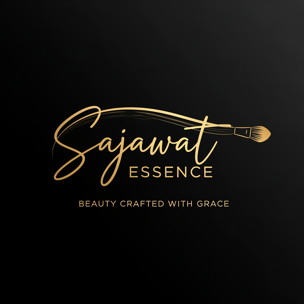 AI Design for Create a luxury signature-style logo for "Sajawat Essence".
Elegant handwritten signature typography as the main logo element. Feminine, classy and modern. Incorporate a subtle makeup brush stroke flowing through the lettering. Premium gold foil effect on black background.
Beauty artist branding, luxury influencer aesthetic, minimal yet memorable, suitable for reel intros, watermark branding and Instagram profile.
Tagline: Beauty Crafted with Grace
High-end, sophisticated, clean composition, fashion and beauty industry style.