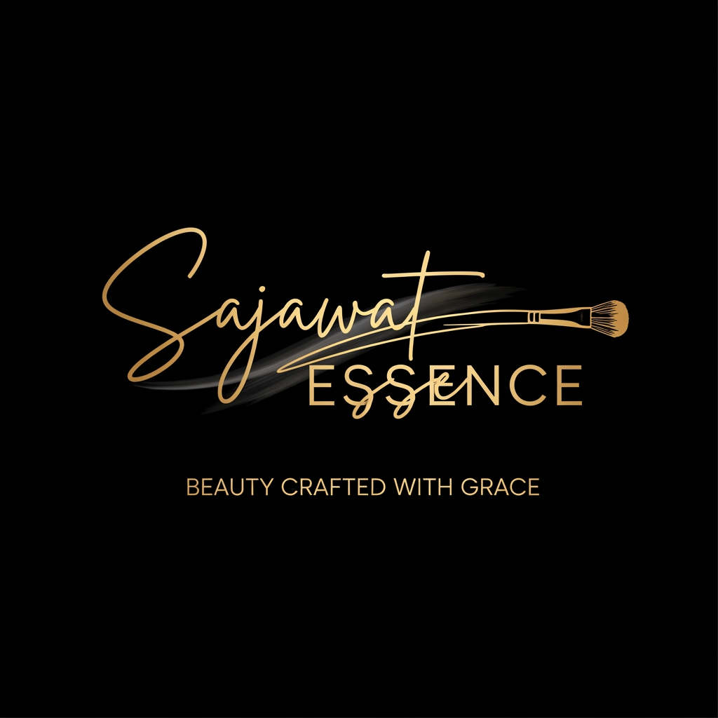 AI Design for Create a luxury signature-style logo for "Sajawat Essence".
Elegant handwritten signature typography as the main logo element. Feminine, classy and modern. Incorporate a subtle makeup brush stroke flowing through the lettering. Premium gold foil effect on black background.
Beauty artist branding, luxury influencer aesthetic, minimal yet memorable, suitable for reel intros, watermark branding and Instagram profile.
Tagline: Beauty Crafted with Grace
High-end, sophisticated, clean composition, fashion and beauty industry style.