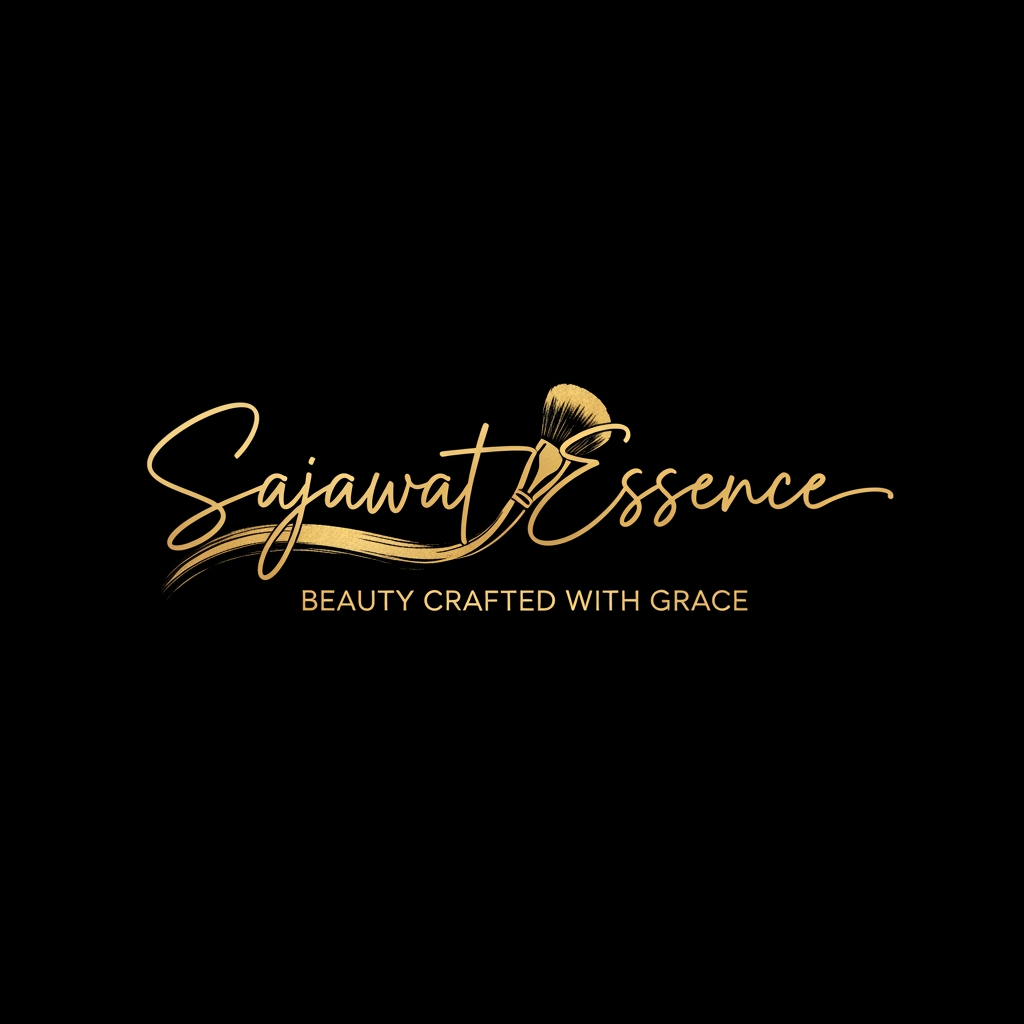 AI Design for Create a luxury signature-style logo for "Sajawat Essence".
Elegant handwritten signature typography as the main logo element. Feminine, classy and modern. Incorporate a subtle makeup brush stroke flowing through the lettering. Premium gold foil effect on black background.
Beauty artist branding, luxury influencer aesthetic, minimal yet memorable, suitable for reel intros, watermark branding and Instagram profile.
Tagline: Beauty Crafted with Grace
High-end, sophisticated, clean composition, fashion and beauty industry style.