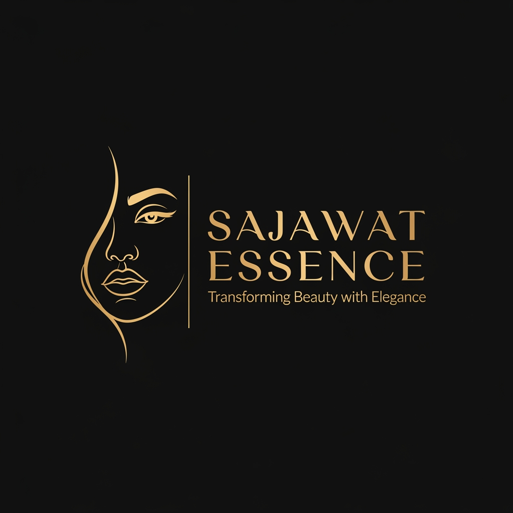 AI Design for Design a premium and modern logo for "Sajawat Essence", a professional makeup artist and beauty educator brand.
Create an elegant feminine logo featuring a minimal line-art female face with flawless makeup details, combined with a sophisticated custom typography wordmark. Focus on beauty, confidence, transformation and elegance.
Luxury metallic gold on matte black background. Clean, aesthetic and memorable design. High-end beauty industry branding, suitable for Instagram reels, profile picture, watermark and business branding.
Brand Name: SAJAWAT ESSENCE
Tagline: Transforming Beauty with Elegance
Minimal luxury, modern beauty brand, professional makeup artist identity, graceful curves, premium typography, fashion-inspired, timeless and sophisticated.
Avoid: butterflies, crowns, heavy ornaments, floral frames, complex monograms, excessive decorative elements.