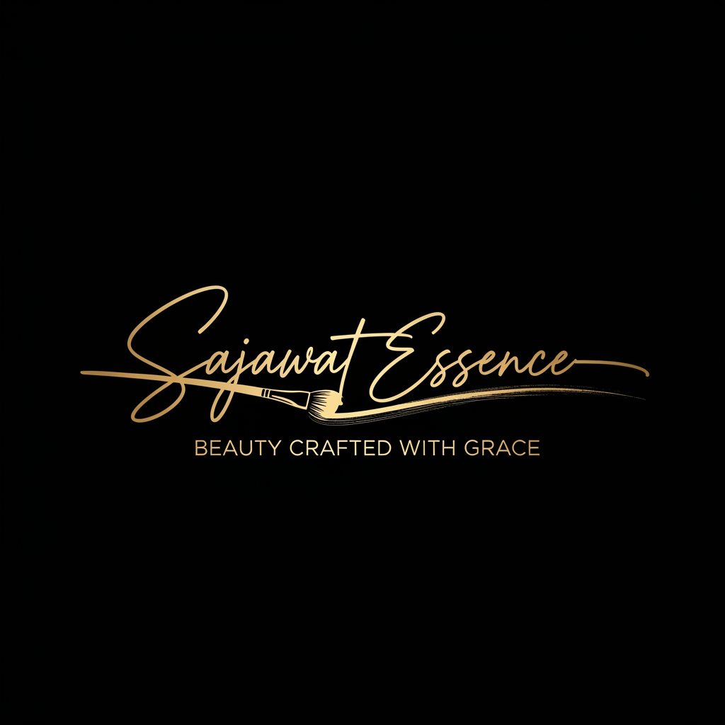 AI Design for Create a luxury signature-style logo for "Sajawat Essence".
Elegant handwritten signature typography as the main logo element. Feminine, classy and modern. Incorporate a subtle makeup brush stroke flowing through the lettering. Premium gold foil effect on black background.
Beauty artist branding, luxury influencer aesthetic, minimal yet memorable, suitable for reel intros, watermark branding and Instagram profile.
Tagline: Beauty Crafted with Grace
High-end, sophisticated, clean composition, fashion and beauty industry style.