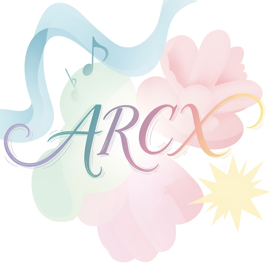 AI Design for my brand name is ARCX its realted to animation music dance drama ANd i want its in some pastel coulres