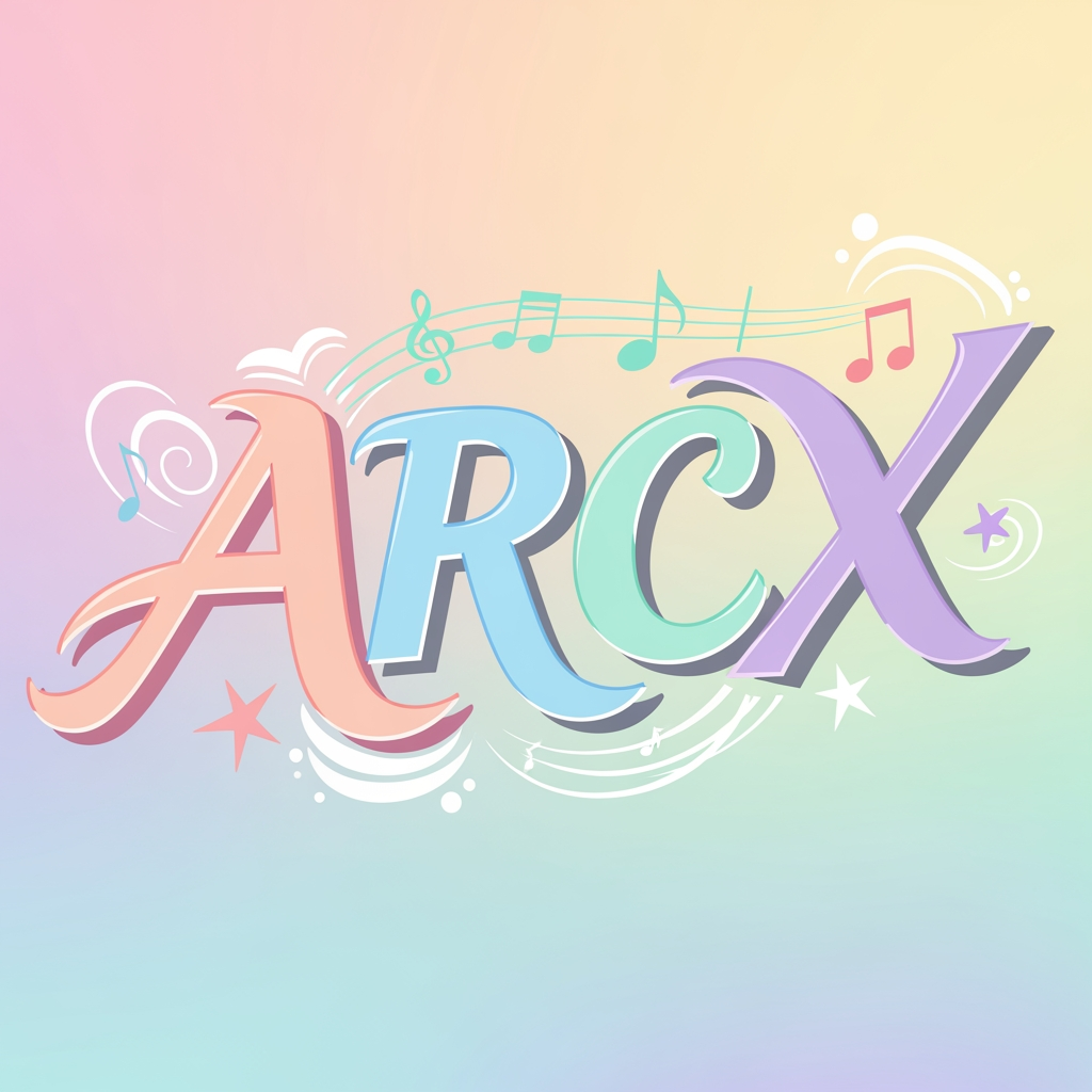 AI Design for my brand name is ARCX its realted to animation music dance drama ANd i want its in some pastel coulres