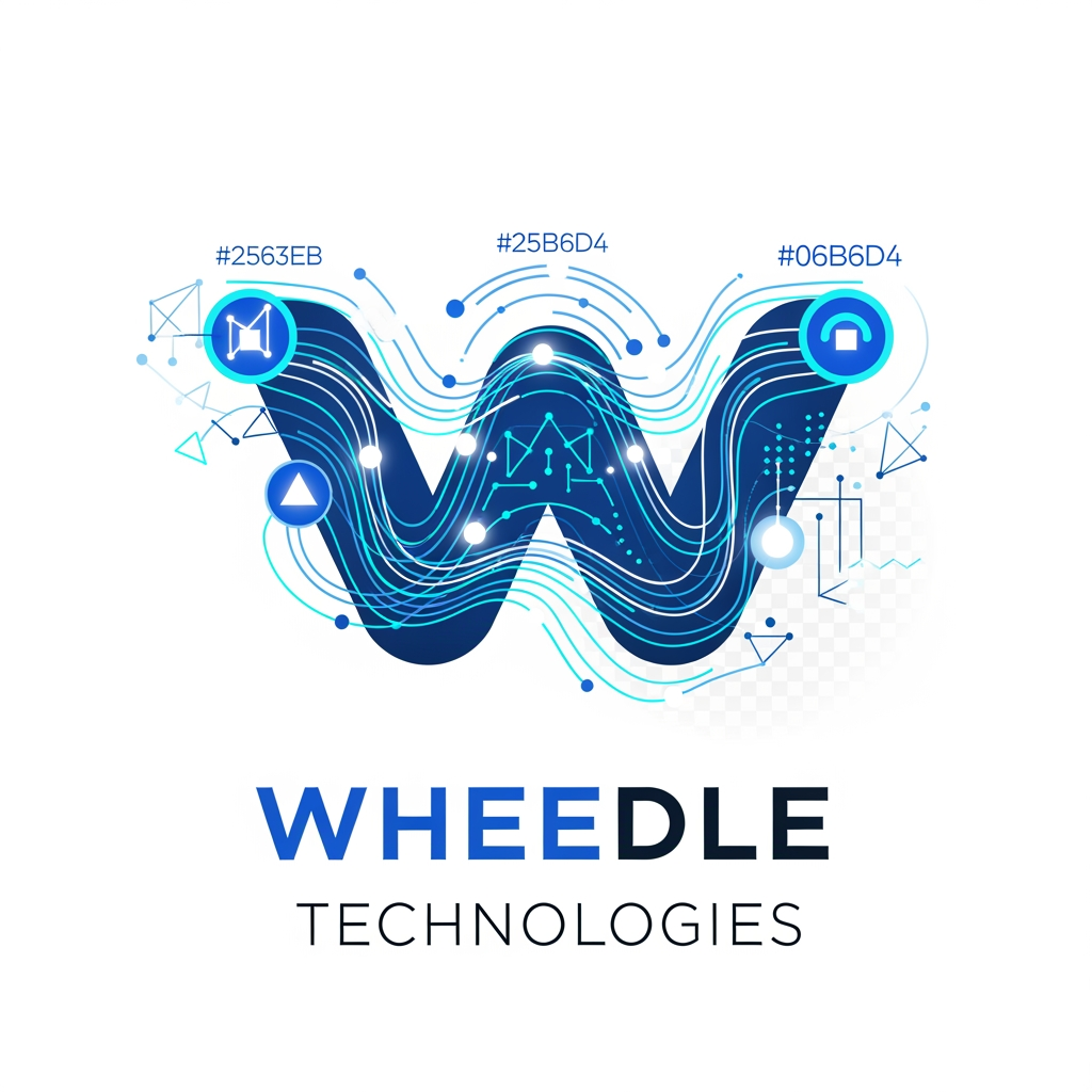AI Design for design a unique and modern animated logo for Wheedle Technologies, an AI automation and workflow optimization company. The logo should feel innovative, intelligent, and premium, matching the illustration style used on the Wheedle Technologies website. Create an abstract letter "W" formed using connected nodes, flowing data lines, and AI-inspired geometric shapes.
Color Palette:
Electric Blue (#2563EB)
Cyan (#06B6D4)
White background or transparent background option.