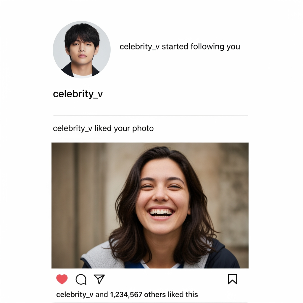 AI Design for create celeberity v followed me (girl) on instagram and liked my photo orginal look