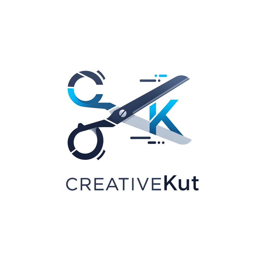 AI Design for i want to create a logo for my project "CreativeKut" i want your help to design it
i need the logo in more profeshnal way
as it is a editing app . i want the logo to represent it
make the logo like a sicesser and cutting and editing theme
i want the letters ck to be visivle