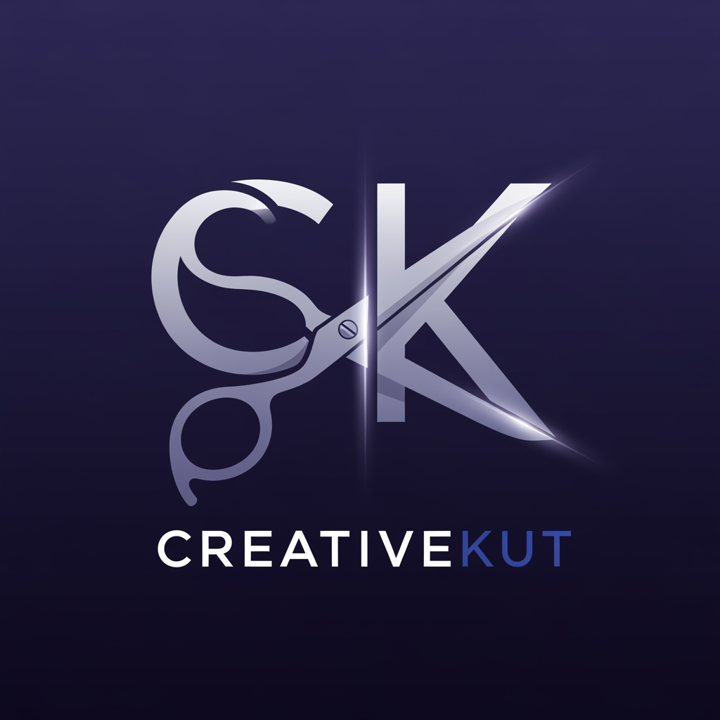 AI Design for i want to create a logo for my project "CreativeKut" i want your help to design it
i need the logo in more profeshnal way
as it is a editing app . i want the logo to represent it
make the logo like a sicesser and cutting and editing theme
i want the letters ck to be visivle