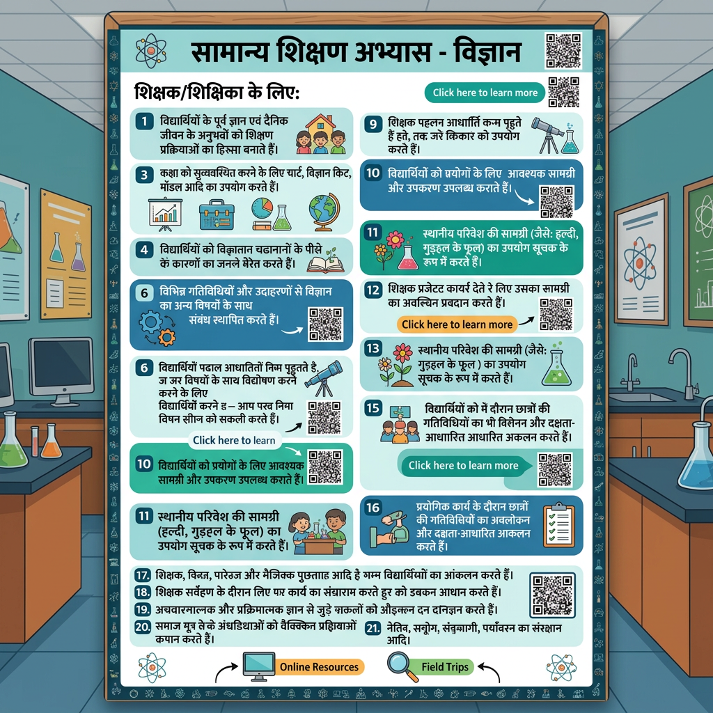 AI Design for make poster of this teaching practices in hindi with correct spelling make interactive and creative