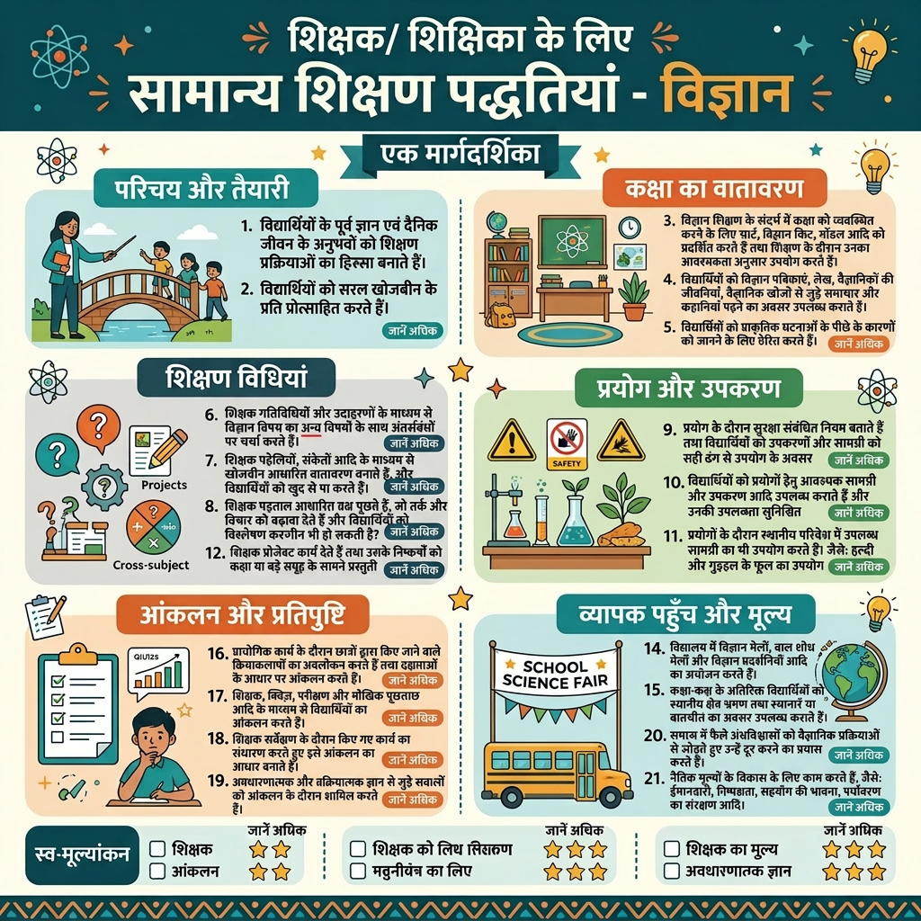 AI Design for make poster of this teaching practices in hindi with correct spelling in hindi make interactive and creative