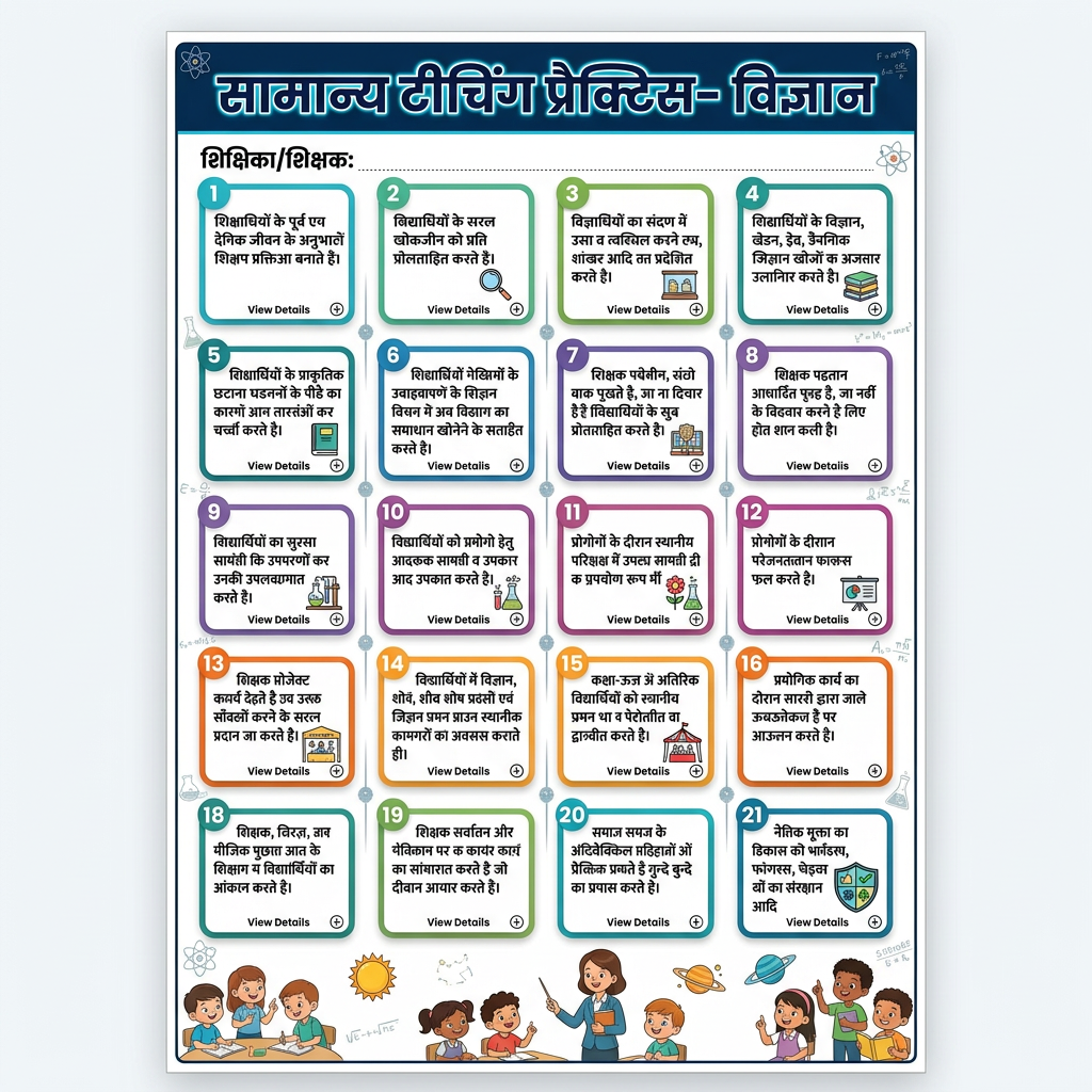 AI Design for make poster of this teaching practices in hindi with correct spelling make interactive and creative
