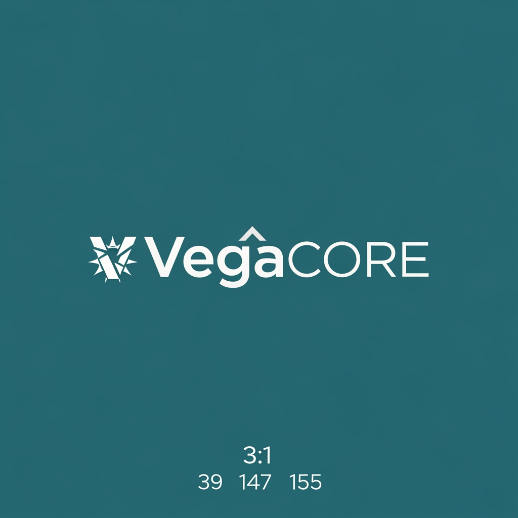 AI Design for i want vegacore logo background colour RGB 39,147,155 => Tip: Wide/horizontal logos (3:1 to 5:1 ratio) work best in app bars. Current ratio is 1.0:1.