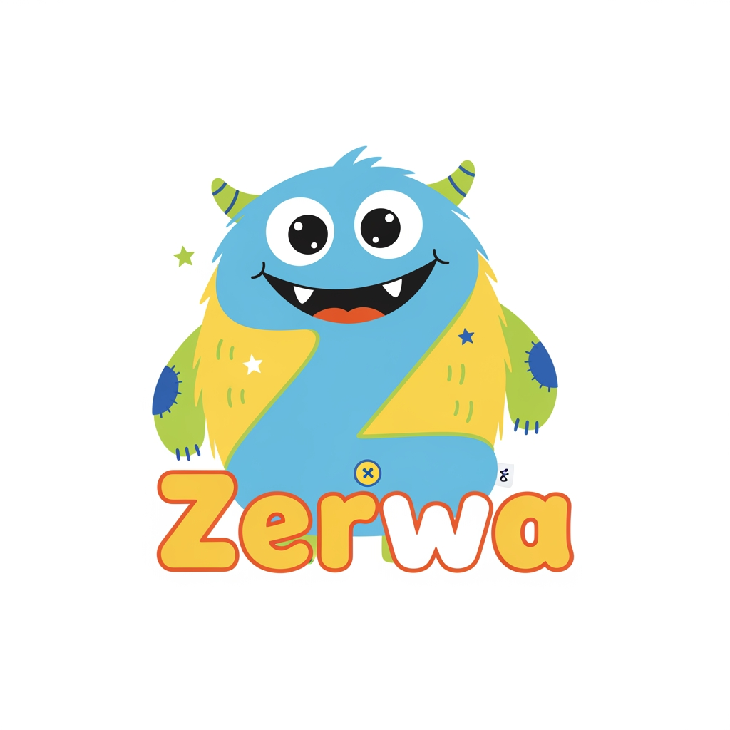 AI Design for my brand name zerwa. this is kids clothing brand, explore famouse kids brand na dgive me logo for my brand
