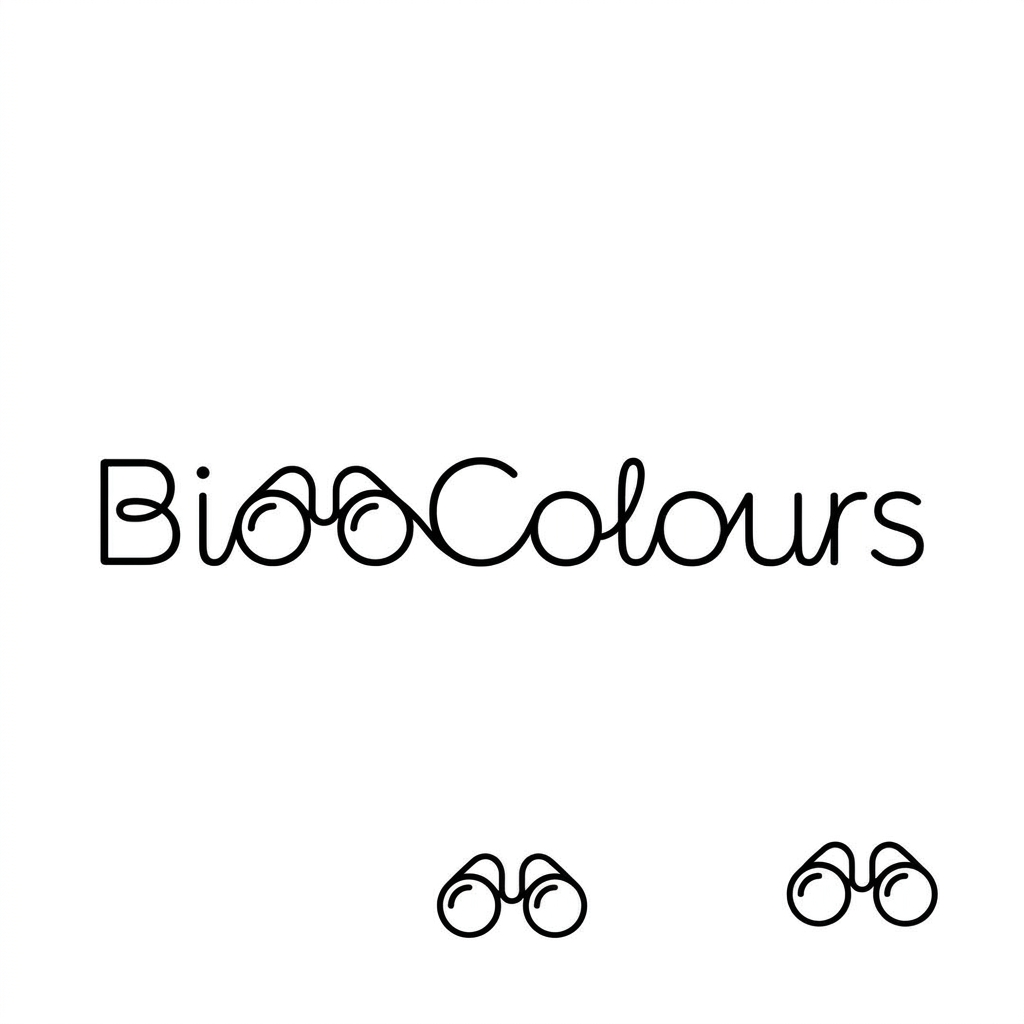 AI Design for A minimalist one-line logo design for a discovery platform called BinoColours, featuring a clever visual integration of binocular lenses into the typography. The design should be sleek, continuous, and monochromatic, symbolizing deep exploration into nature, science, and history. Use clean, fluid lines that evoke curiosity and precision, suitable for both a favicon and a professional wordmark.