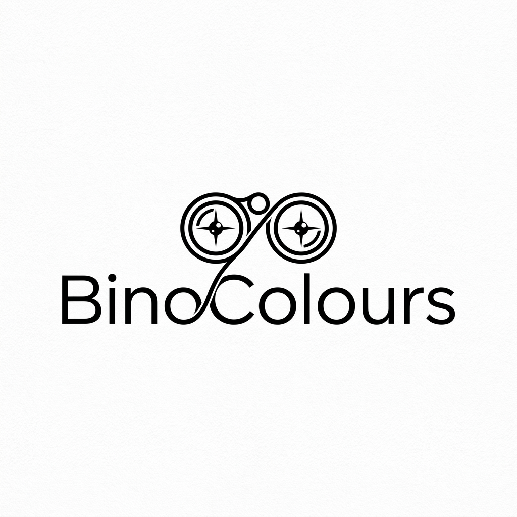 AI Design for A minimalist one-line logo design for a discovery platform called BinoColours, featuring a clever visual integration of binocular lenses into the typography. The design should be sleek, continuous, and monochromatic, symbolizing deep exploration into nature, science, and history. Use clean, fluid lines that evoke curiosity and precision, suitable for both a favicon and a professional wordmark.