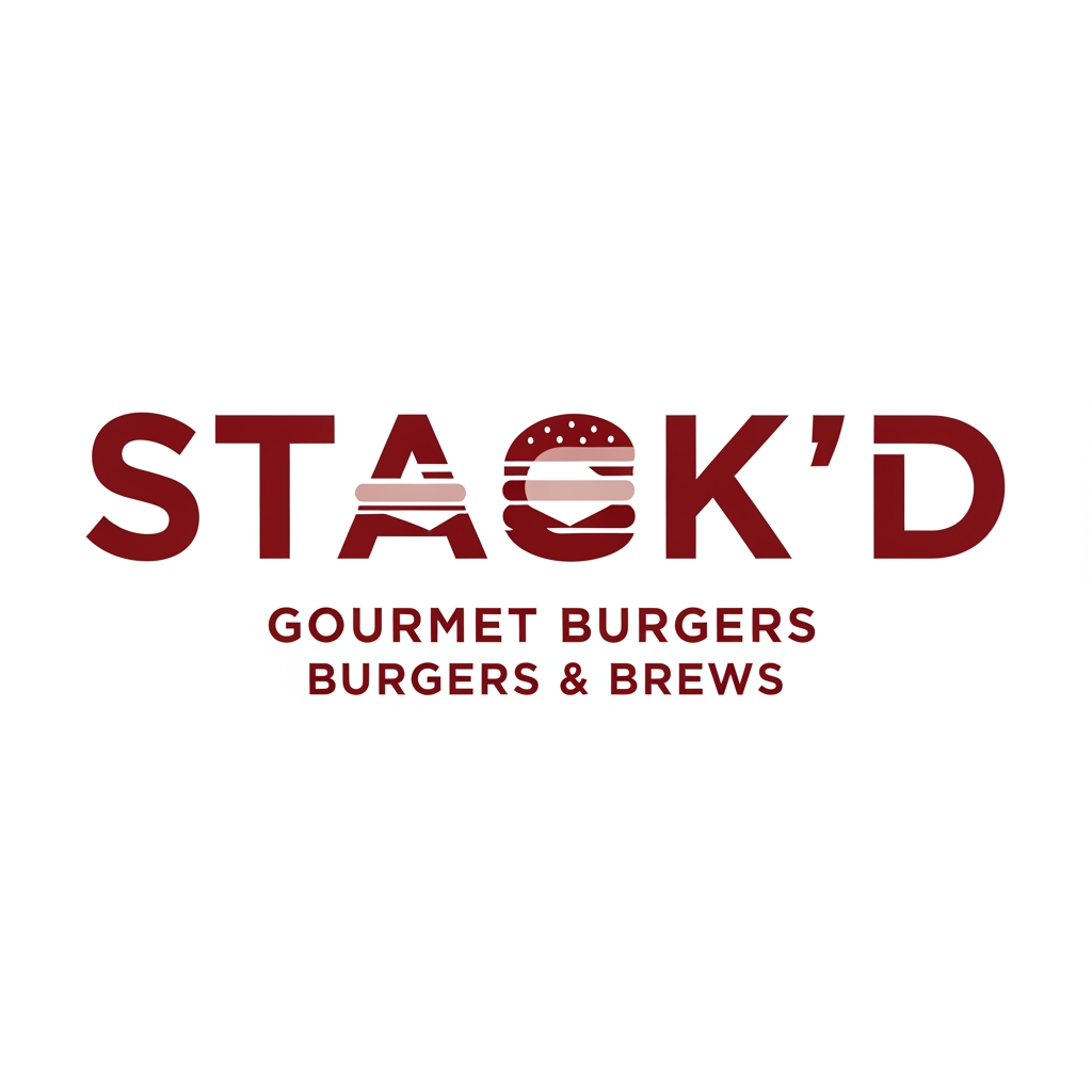 AI Design for i'm a restaurant owner and we sell burgers and the name of our restaurant is STACK'D create a logo for that in dark red color