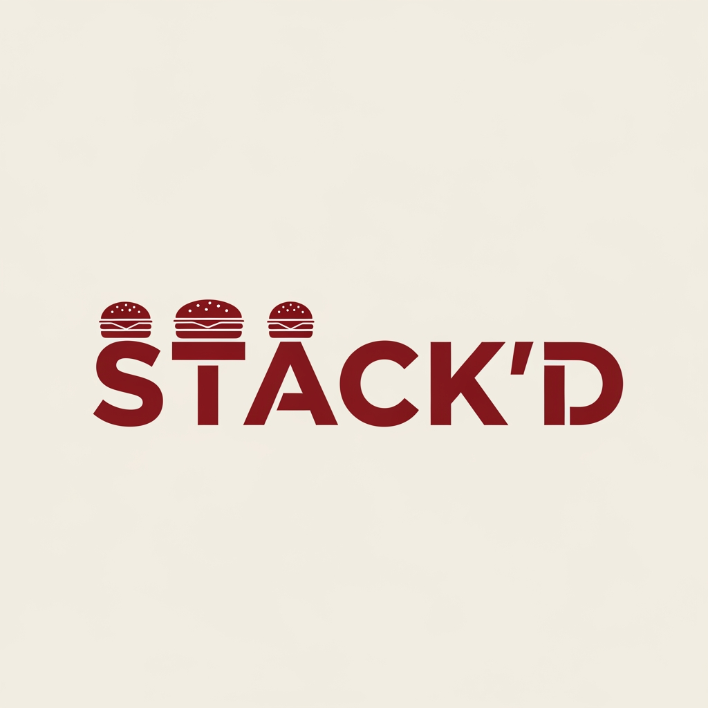 AI Design for i'm a restaurant owner and we sell burgers and the name of our restaurant is STACK'D create a logo for that in dark red color