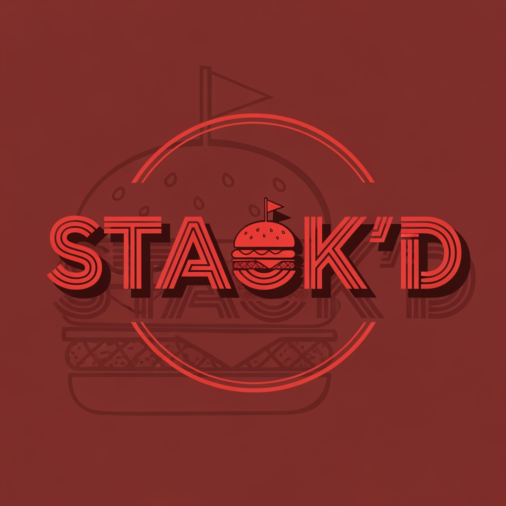AI Design for i'm a restaurant owner and we sell burgers and the name of our restaurant is STACK'D create a logo for that in dark red color