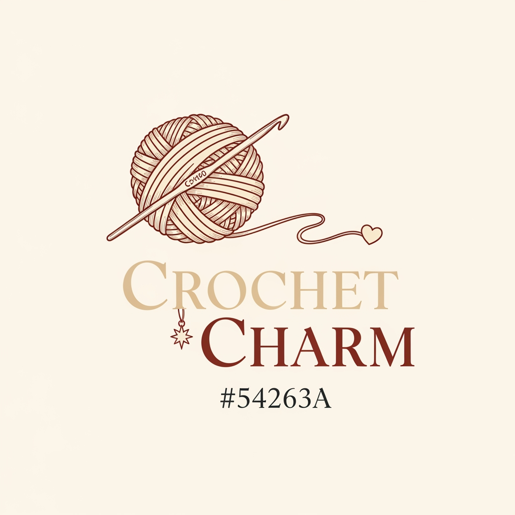 AI Design for create a unique and elegant style logo for a crochet brand name is crochet charm the color should be cream and #54263A