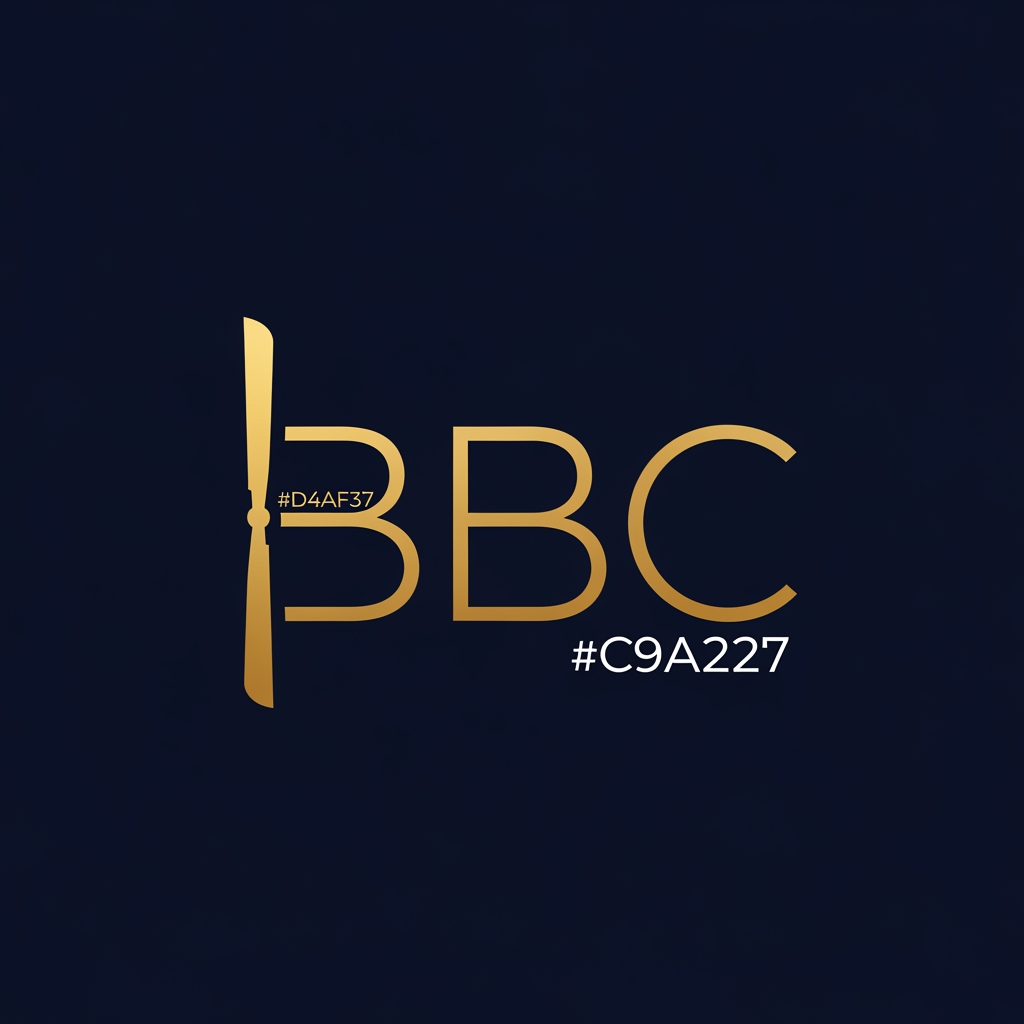 AI Design for Create an ultra-minimal aviation logo featuring a single golden rotor blade abstractly forming the letter B. The remaining BBC letters are crafted in a clean geometric style. Navy blue and gold color scheme, flat vector design, luxury charter aviation branding, elegant typography, suitable for aircraft, uniforms, and digital branding.
Color Palette
Navy Blue: #0A2342
Midnight Blue: #102A56
Metallic Gold: #D4AF37
Rich Gold: #C9A227
White: #FFFFFF