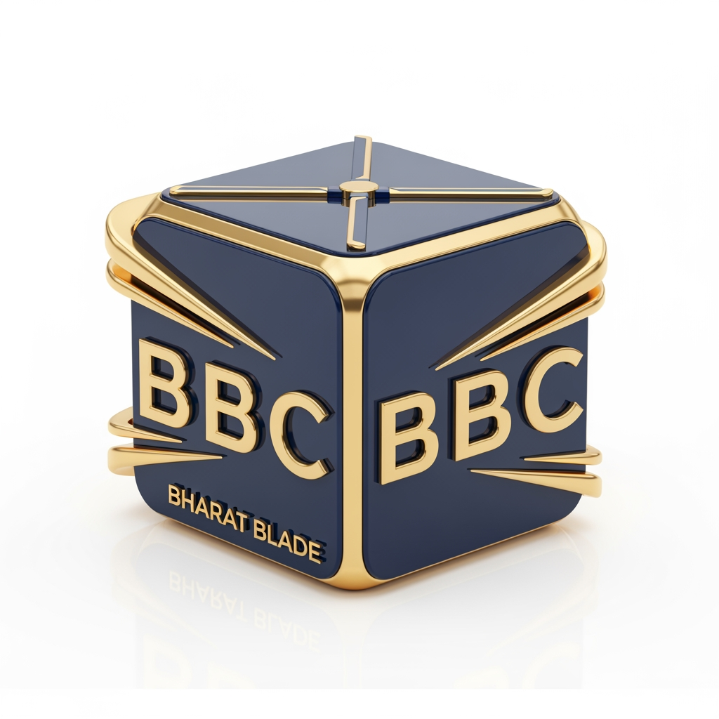 AI Design for Design a luxury 3D cube logo for BBC Bharat Blade Charters. The cube is navy blue with metallic gold edges. The letters BBC are integrated into different faces of the cube, while a rotor blade forms the top face and sleek jet-wing lines wrap around the sides. Glossy finish, realistic reflections, premium aviation branding, Fortune 500 quality, white background.