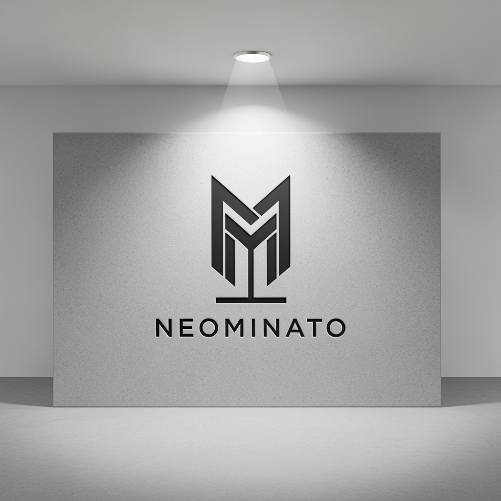 AI Design for Design a simple logo presentation board for a premium real estate and property brand named NEOMINATO.
The logo must be built around the letter M only.
Avoid all typical real-estate symbols such as:
houses
rooftops
buildings
skyscrapers
keys
handshakes
doors
windows
location pins
The brand should feel:
premium
modern
architectural
timeless
minimalist
wealthy
exclusive
luxury investment focused