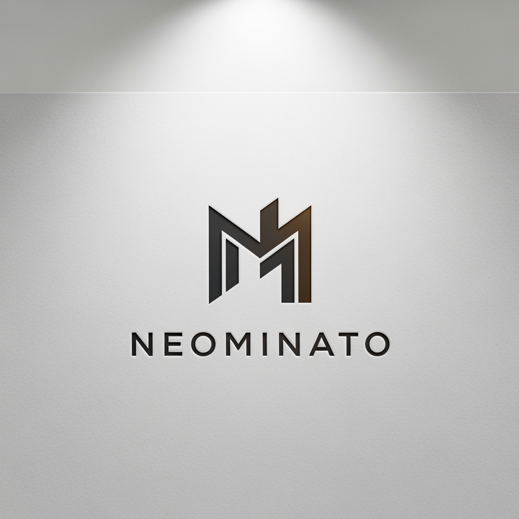 AI Design for Design a simple logo presentation board for a premium real estate and property brand named NEOMINATO.
The logo must be built around the letter M only.
Avoid all typical real-estate symbols such as:
houses
rooftops
buildings
skyscrapers
keys
handshakes
doors
windows
location pins
The brand should feel:
premium
modern
architectural
timeless
minimalist
wealthy
exclusive
luxury investment focused