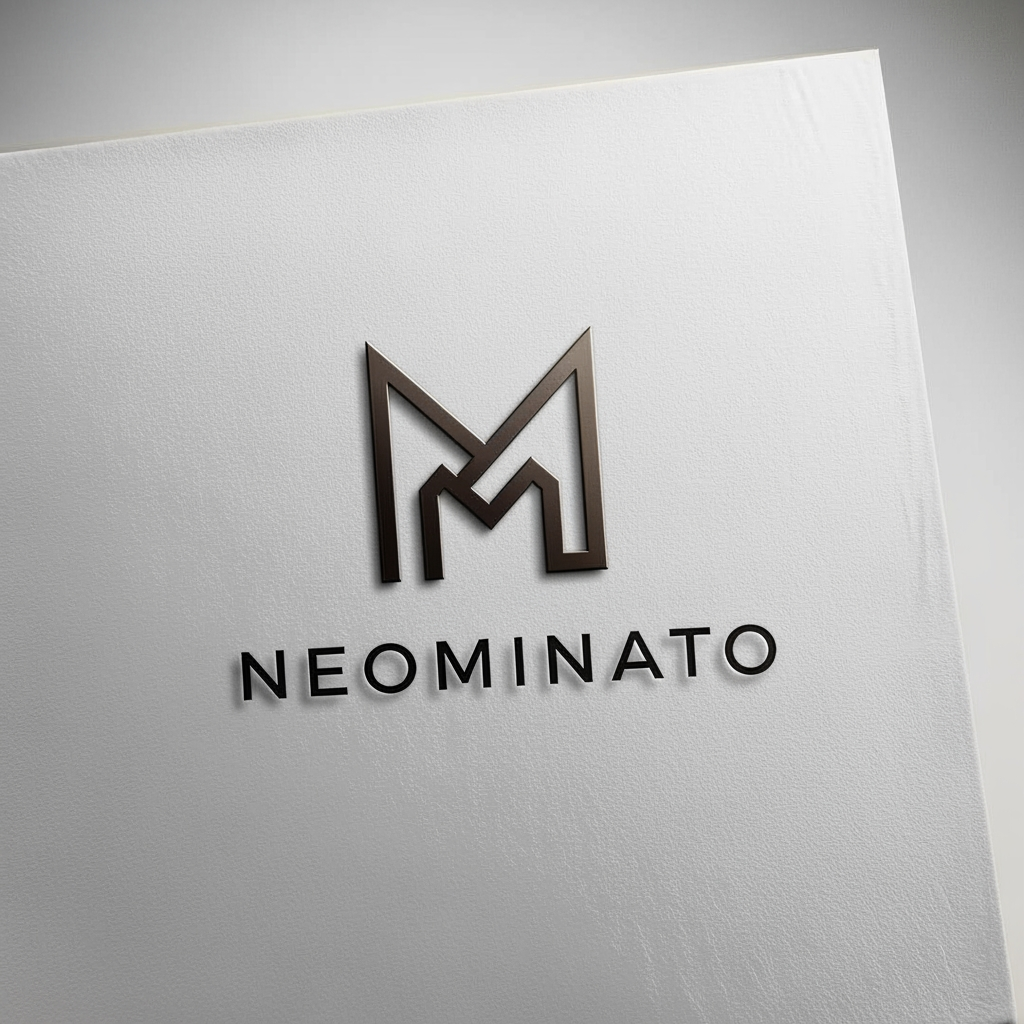 AI Design for Design a simple logo presentation board for a premium real estate and property brand named NEOMINATO.
The logo must be built around the letter M only.
Avoid all typical real-estate symbols such as:
houses
rooftops
buildings
skyscrapers
keys
handshakes
doors
windows
location pins
The brand should feel:
premium
modern
architectural
timeless
minimalist
wealthy
exclusive
luxury investment focused