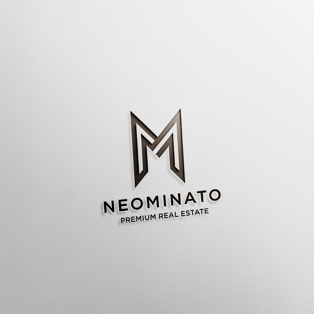 AI Design for Design a simple logo presentation board for a premium real estate and property brand named NEOMINATO.
The logo must be built around the letter M only.
Avoid all typical real-estate symbols such as:
houses
rooftops
buildings
skyscrapers
keys
handshakes
doors
windows
location pins
The brand should feel:
premium
modern
architectural
timeless
minimalist
wealthy
exclusive
luxury investment focused