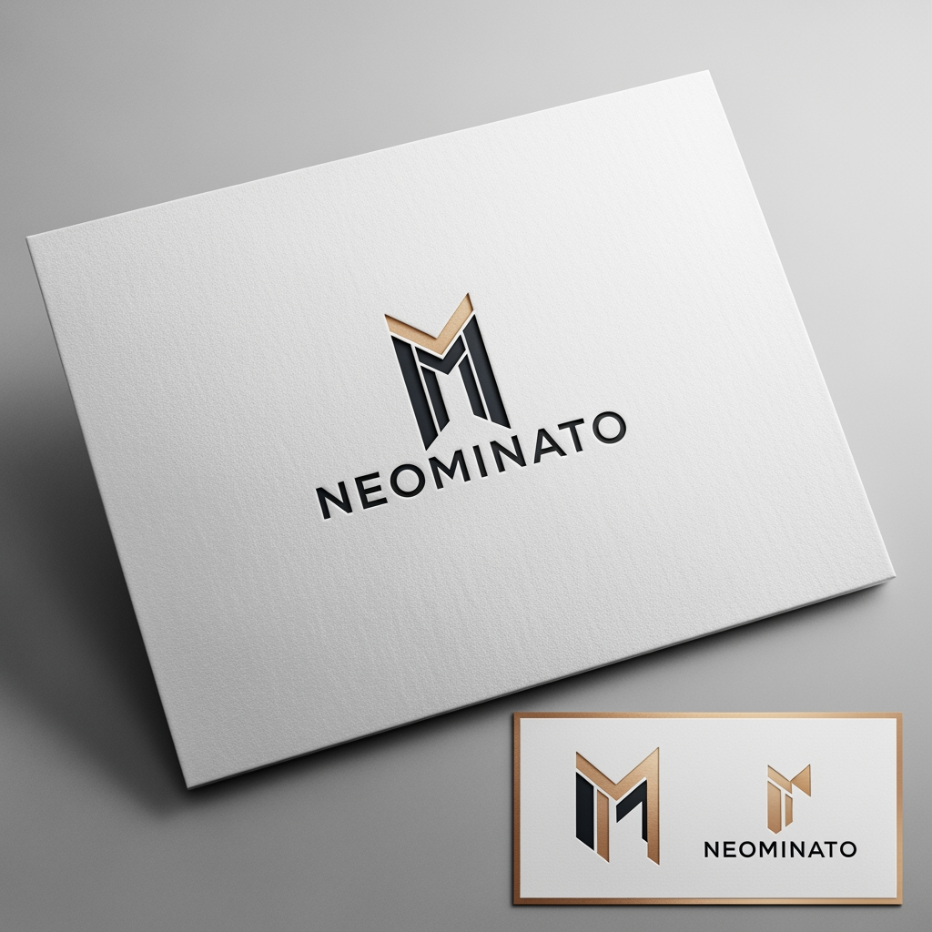 AI Design for Design a simple logo presentation board for a premium real estate and property brand named NEOMINATO.
The logo must be built around the letter M only.
Avoid all typical real-estate symbols such as:
houses
rooftops
buildings
skyscrapers
keys
handshakes
doors
windows
location pins
The brand should feel:
premium
modern
architectural
timeless
minimalist
wealthy
exclusive
luxury investment focused