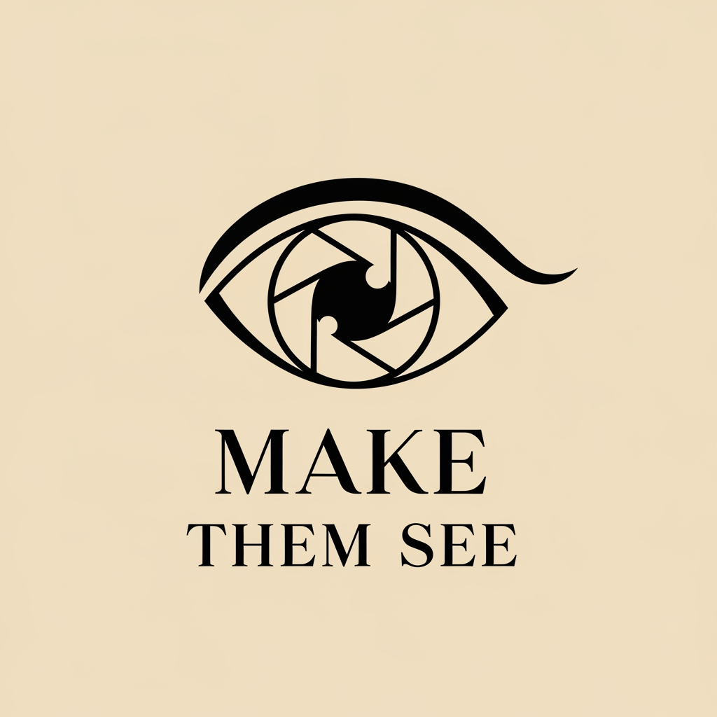 AI Design for Minimal premium logo for “Make Them See”, elegant symbol combining eye and camera lens in abstract form, refined modern serif typography, luxury fashion studio identity, balanced composition, black and soft beige color palette, clean vector logo, timeless branding, high-end creative studio look