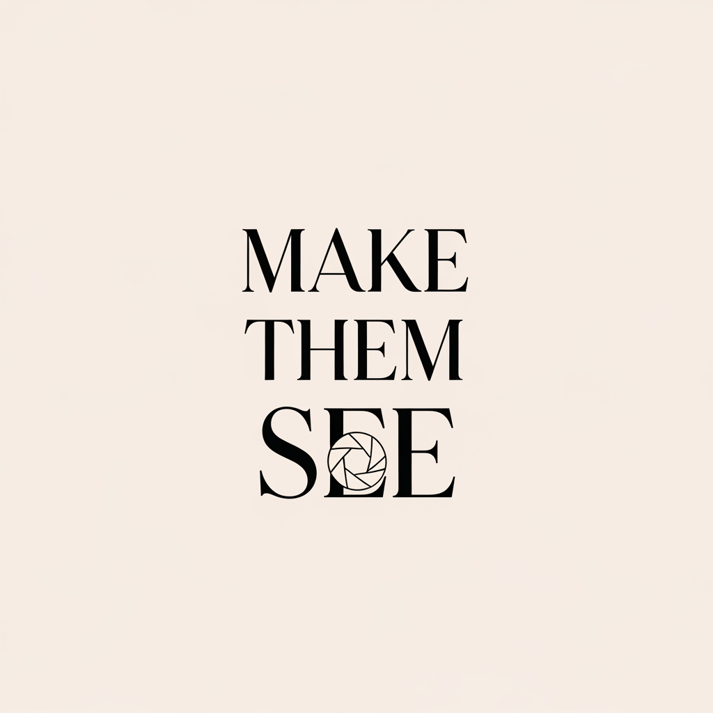 AI Design for Premium editorial logo design for “Make Them See”, fashion photography and creative studio, Vogue-inspired minimal branding, elegant serif typography with thin spacing, subtle camera aperture integrated discreetly, black and soft neutral tones, high-fashion luxury identity, clean vector logo, timeless and classy composition