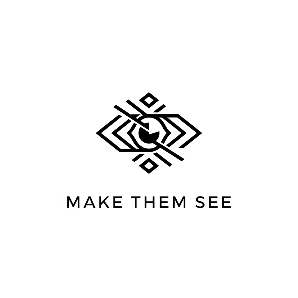 AI Design for Create a premium logo for MAKE THEM SEE.

Design a simple iconic symbol where geometric elements guide attention toward a central point.

Extremely minimal.
Modern luxury.
No photography icons.
No literal eye.
No initials.

Inspired by luxury brands, architecture firms, and creative studios.

Black and white vector logo.
