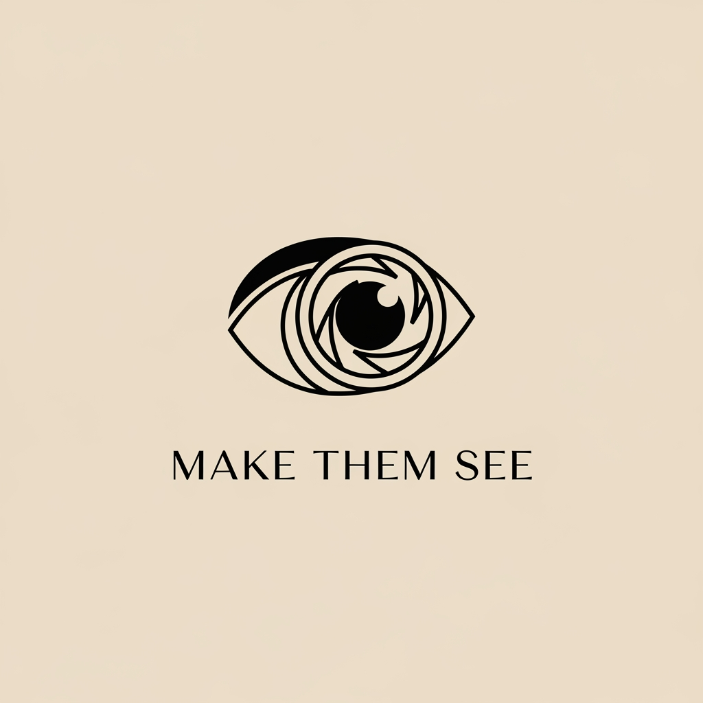 AI Design for Minimal premium logo for “Make Them See”, elegant symbol combining eye and camera lens in abstract form, refined modern serif typography, luxury fashion studio identity, balanced composition, black and soft beige color palette, clean vector logo, timeless branding, high-end creative studio look