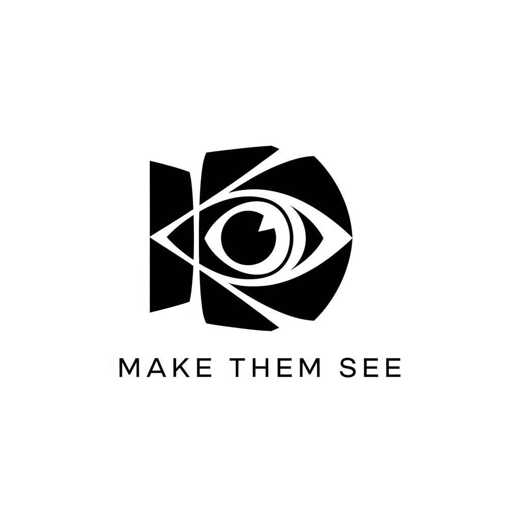 AI Design for Create a premium logo for MAKE THEM SEE using abstract geometric shapes that subtly suggest perception and vision without showing a literal eye.

Minimal, sophisticated, artistic, and luxurious.

Strong use of negative space and balance.

Suitable for a photography, filmmaking, and brand storytelling studio.

Modern editorial aesthetic, black and white color scheme, timeless vector logo, no photography clichés.