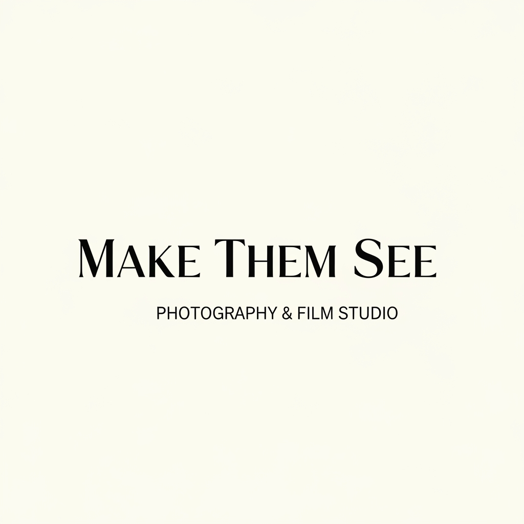 AI Design for Minimal luxury logo for “Make Them See”, high-end photography and film studio brand, elegant serif typography with modern refinement, subtle cinematic spacing, refined letterforms, black and ivory color palette, editorial fashion aesthetic, inspired by luxury magazine branding, clean vector logo, white background, timeless and sophisticated identity