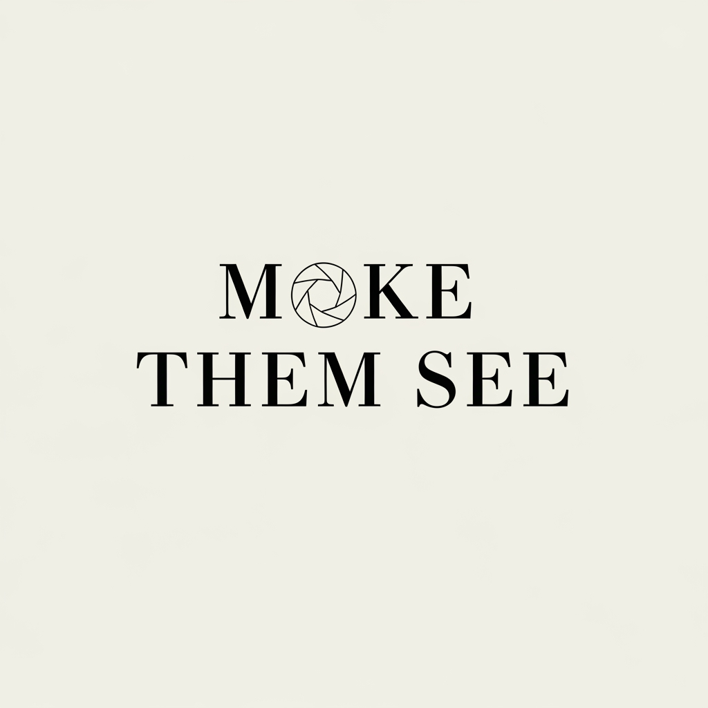 AI Design for Premium editorial logo design for “Make Them See”, fashion photography and creative studio, Vogue-inspired minimal branding, elegant serif typography with thin spacing, subtle camera aperture integrated discreetly, black and soft neutral tones, high-fashion luxury identity, clean vector logo, timeless and classy composition