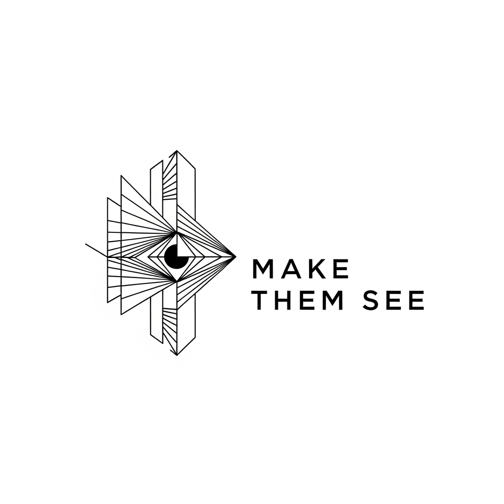 AI Design for Create a premium logo for MAKE THEM SEE.

Design a simple iconic symbol where geometric elements guide attention toward a central point.

Extremely minimal.
Modern luxury.
No photography icons.
No literal eye.
No initials.

Inspired by luxury brands, architecture firms, and creative studios.

Black and white vector logo.