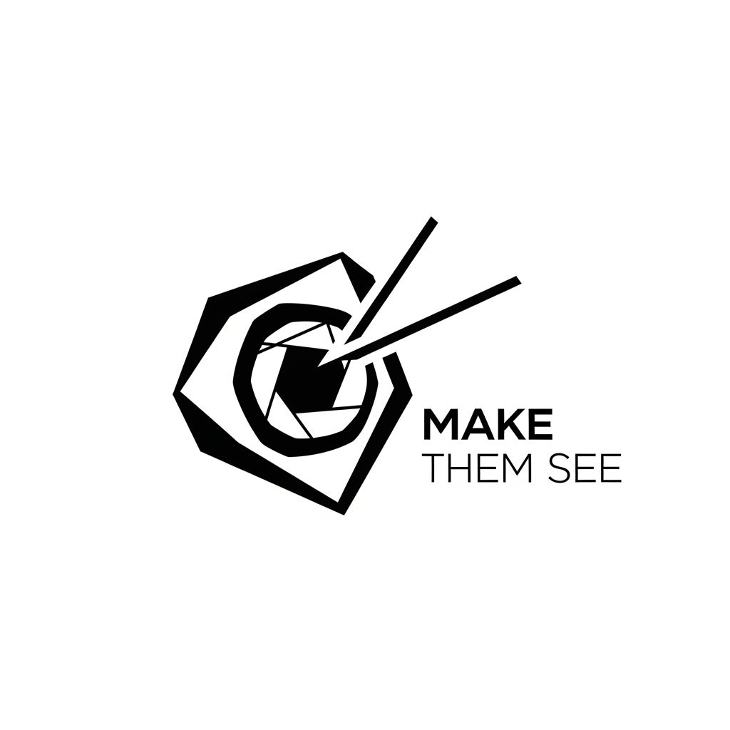 AI Design for Create a premium logo for MAKE THEM SEE using abstract geometric shapes that subtly suggest perception and vision without showing a literal eye.

Minimal, sophisticated, artistic, and luxurious.

Strong use of negative space and balance.

Suitable for a photography, filmmaking, and brand storytelling studio.

Modern editorial aesthetic, black and white color scheme, timeless vector logo, no photography clichés.