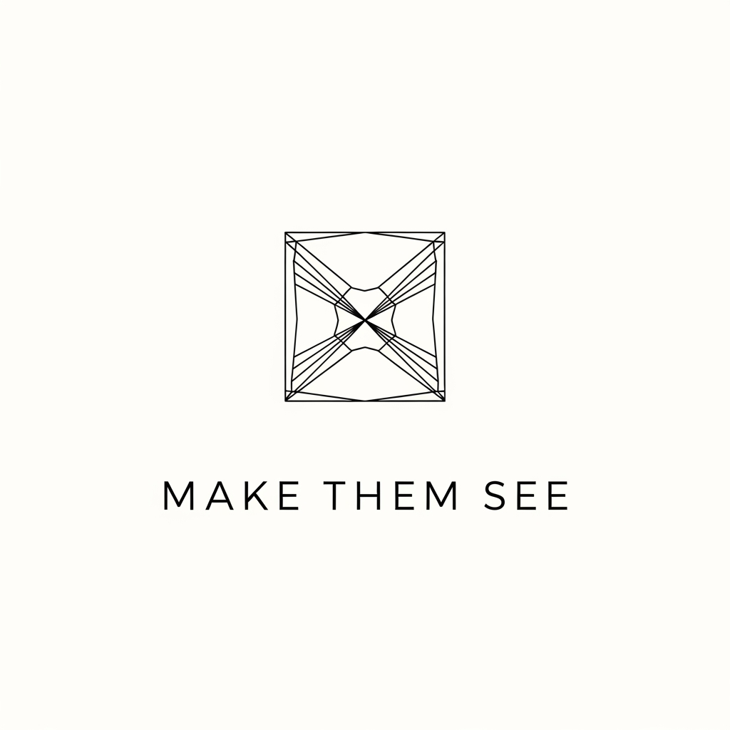 AI Design for Design a luxury minimalist logo for MAKE THEM SEE.

Create a unique geometric symbol using only 2–4 clean lines that converge toward a focal point, representing perspective and visual direction.

No camera icon.
No lens icon.
No eye icon.
No film reel.
No initials.

Style: luxury, minimal, timeless, architectural.

Black vector logo on white background.
Clean spacing.
Swiss design aesthetic.
Suitable for a premium creative studio.