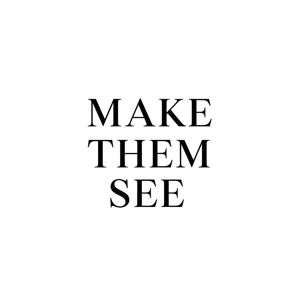 AI Design for Luxury wordmark logo for MAKE THEM SEE.

Elegant typography.
High-end editorial aesthetic.
Classic serif font.
Generous letter spacing.
Timeless luxury branding.

Black text on white background.

No icon.
No symbol.
No camera.
No eye.
No film reel.
No graphic elements.

Premium fashion house identity.
Clean vector logo.
Minimal.
Sophisticated.
