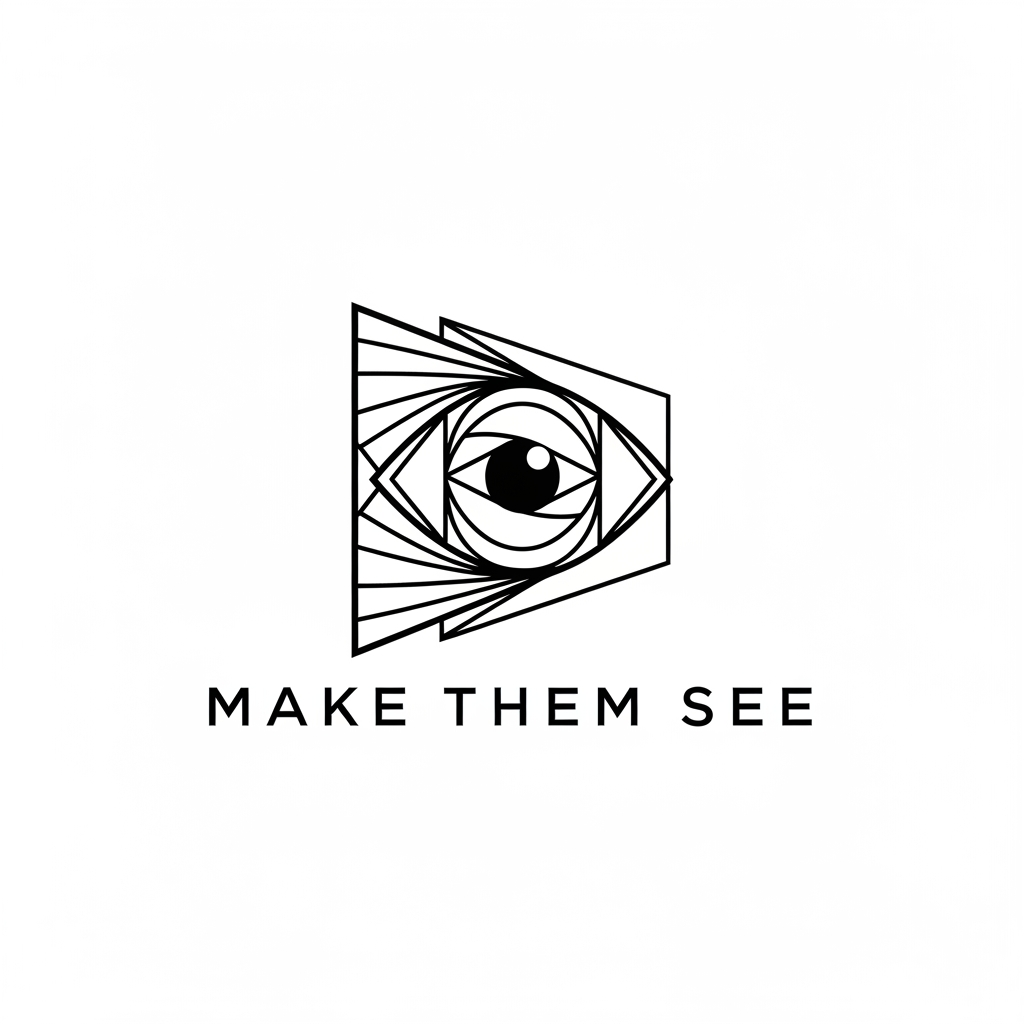 AI Design for Create a premium logo for MAKE THEM SEE.

Design a simple iconic symbol where geometric elements guide attention toward a central point.

Extremely minimal.
Modern luxury.
No photography icons.
No literal eye.
No initials.

Inspired by luxury brands, architecture firms, and creative studios.

Black and white vector logo.