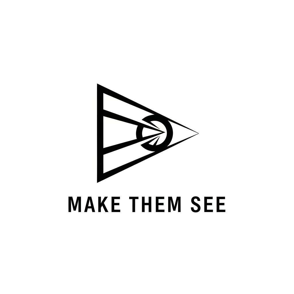 AI Design for Design a luxury minimalist logo for MAKE THEM SEE.

Create a unique geometric symbol using only 2–4 clean lines that converge toward a focal point, representing perspective and visual direction.

No camera icon.
No lens icon.
No eye icon.
No film reel.
No initials.

Style: luxury, minimal, timeless, architectural.

Black vector logo on white background.
Clean spacing.
Swiss design aesthetic.
Suitable for a premium creative studio.