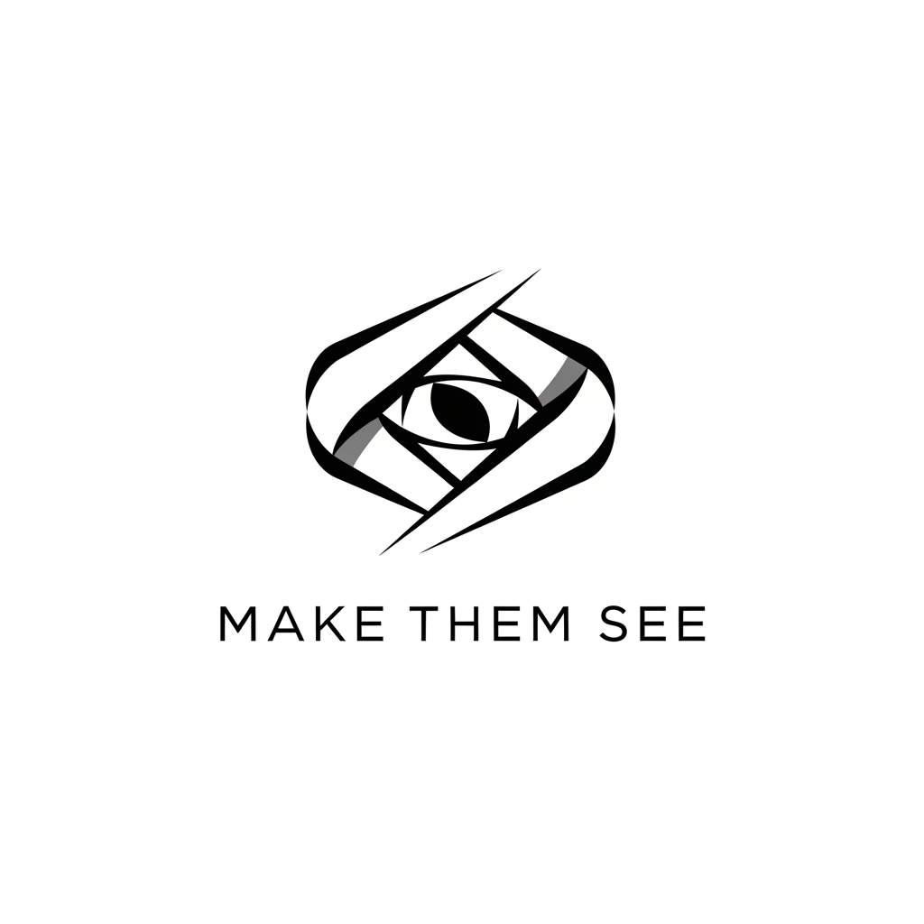 AI Design for Create a premium logo for MAKE THEM SEE.

Design a simple iconic symbol where geometric elements guide attention toward a central point.

Extremely minimal.
Modern luxury.
No photography icons.
No literal eye.
No initials.

Inspired by luxury brands, architecture firms, and creative studios.

Black and white vector logo.