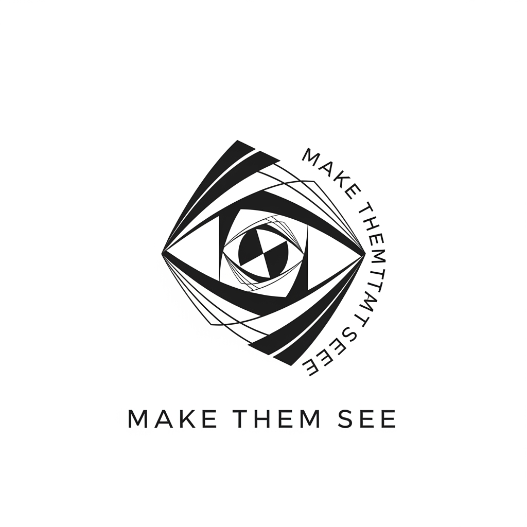 AI Design for Create a premium logo for MAKE THEM SEE using abstract geometric shapes that subtly suggest perception and vision without showing a literal eye.

Minimal, sophisticated, artistic, and luxurious.

Strong use of negative space and balance.

Suitable for a photography, filmmaking, and brand storytelling studio.

Modern editorial aesthetic, black and white color scheme, timeless vector logo, no photography clichés.